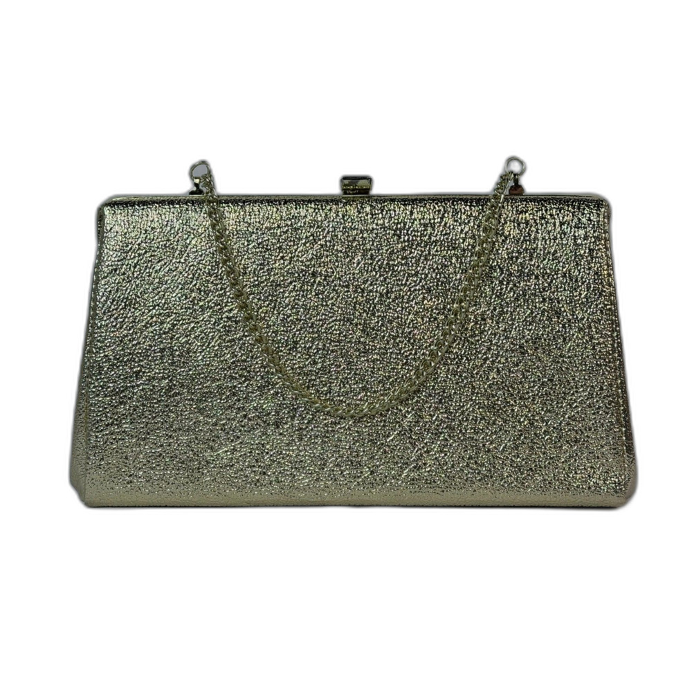 Gold Lamme Evening Bag Clutch Vintage? Kiss Lock Chain Glam Formal Prom